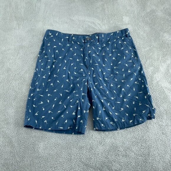Eddie Bauer Mens T40 Blue Fishing Lure Print Cotton Shorts  4103 - Picture 1 of 10